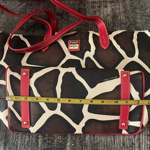 Dooney & Bourke giraffe print tote with red strap. - Picture 15 of 15
